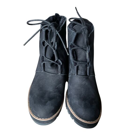 Eileen Fisher Alpine Shearing Leather Lace-Up Wedge Booties Women's‎ 8.5 Black - Picture 2 of 9